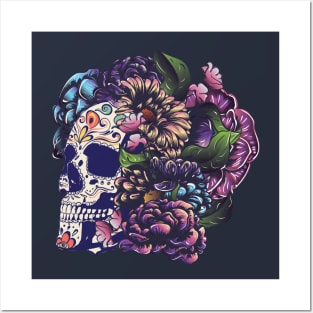 Sugar skull with flowers Posters and Art